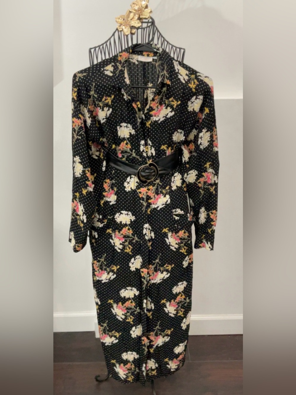 Black Floral Polka Dot Women's Dress Size 6